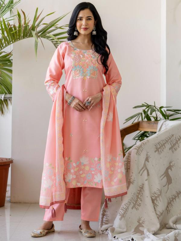 VP 9903 P Women’s Vertican Silk Straight Kurta Pent Dupatta Sets with Beads Work | 3pcs Ethnic Set
